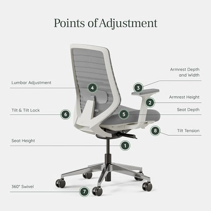 Branch Ergonomic Chair - A Versatile Desk Chair with Adjustable Lumbar Support, Breathable Mesh Backrest, and Smooth Wheels - Experience Optimal Comfort and Support - Pebble - White