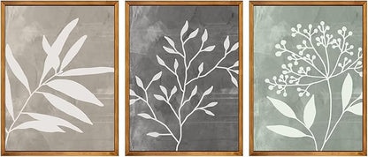 Framed Vintage Botanical Wall Art Set of 3 Prints,Boho Framed Canvas Wall Art,Minimalist Floral Art Boho Wall Decor Living Room,Sage Green Grey Beige Netural Plant Wall Paintings for Bedroom Bathroom Decor,12"x16"