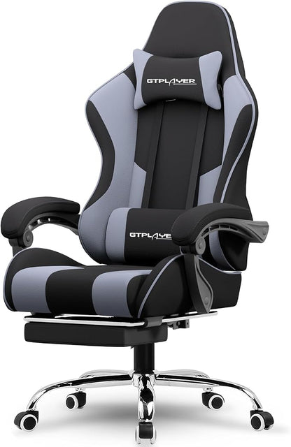 GTPLAYER Gaming Chair, Computer Chair with Footrest and Lumbar Support, Height Adjustable Game Chair with 360°-Swivel Seat and Headrest and for Office or Gaming (Purple, Fabric)
