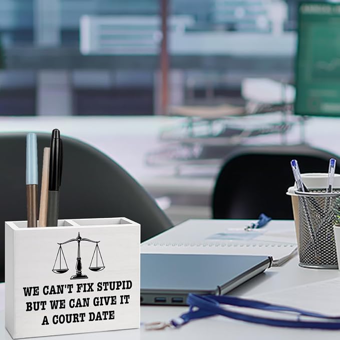 Lawyer Office Decor Lawyer Office Decoration Attorney Law Judge Gifts for Men Women Wooden Pencil Holder, Law School Students Graduation Gifts Desk Decor