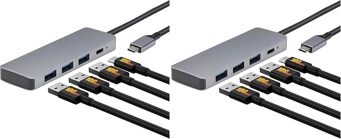 Amazon Basics USB 3.2/3.1 Gen 2 Multiport USB C Hub Dock, 10Gbps, USB-C to 1xUSB-C/3xUSB-A, Works with Windows/Mac, Silver, Black (Pack of 2)