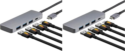 Amazon Basics USB 3.2/3.1 Gen 2 Multiport USB C Hub Dock, 10Gbps, USB-C to 1xUSB-C/3xUSB-A, Works with Windows/Mac, Silver, Black (Pack of 2)