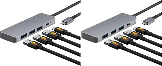 Amazon Basics USB 3.2/3.1 Gen 2 Multiport USB C Hub Dock, 10Gbps, USB-C to 1xUSB-C/3xUSB-A, Works with Windows/Mac, Silver, Black (Pack of 2)