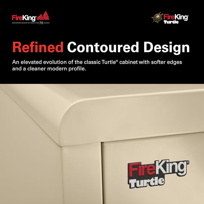 FireKing Turtle Contour - 4 Drawer Fire Safe File Cabinet with Key Lock, 1 Hour Fire Rated - UL Rated & Water Resistant Home Safe - Made in the USA Legal & Letter Filing Cabinet - Parchment