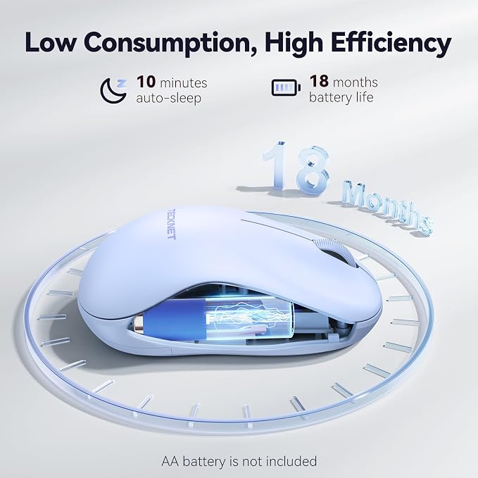 TECKNET Wireless Mouse for Laptop, 2.4G Silent Computer Mouse Quiet Click with 5 DPI Levels,Contoured Grip,Small Portable 30 Months Battery Cordless Mice for PC, Chromebook, Mac - Light Blue