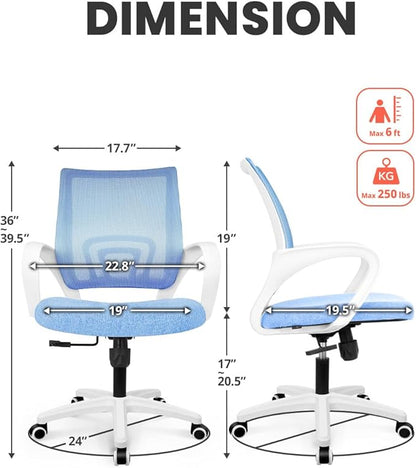 NEO CHAIR Office Desk Computer Chair Ergonomic Mesh Gaming Cushion Seat with Comfy Lumbar Mid Back Support Adjustable Height Swivel Rolling Wheels for Home Task (Sky Blue)