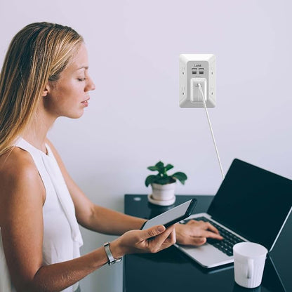 Outlet Extender, Surge Protector Outlet with 5-Multi Plug Outlet and 4 USB Ports(2 USB C), 3-Sided 1680J Power Strip Wall Charger, Multiple-Plug Outlet Splitter for Home Travel Office,ETL Listed,White