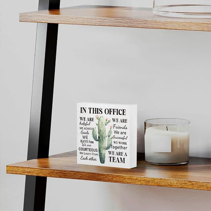 mmiishe Cactus Decor Desktop Decoration Motivational Gifts for Coworkers | Encouragement Gifts for Colleagues Women Men A Team Mental Health Decor for Office Meeting Rooms Wood Box Sign 5 x 5 Inches