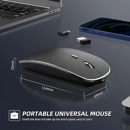 Halpilt Wireless Mouse Chargeable Portable Silent USB-A and Type-C Dual Mode Wireless Mouse 3 Adjustable DPI for Laptop, Mac, Android, PC (Q23S Black)