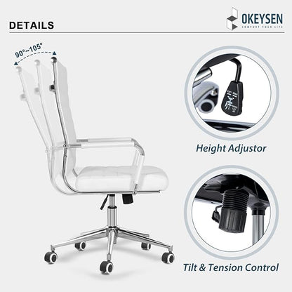 Okeysen Ergonomic Office Desk Chair, Modern PU Leather Conference Room Chairs Ribbed, High Back Executive Swivel Rolling Chair for Home, Office