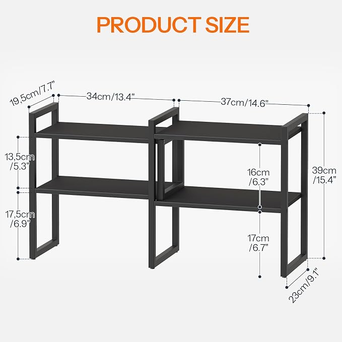 HOOBRO Desk Shelf Organizer, Adjustable Desktop Bookshelf, 2-Tier Shelf for Top of Desk, Wooden Office Storage Rack, for Office, Study, Kitchen, Dorm, Black BB39SJ01