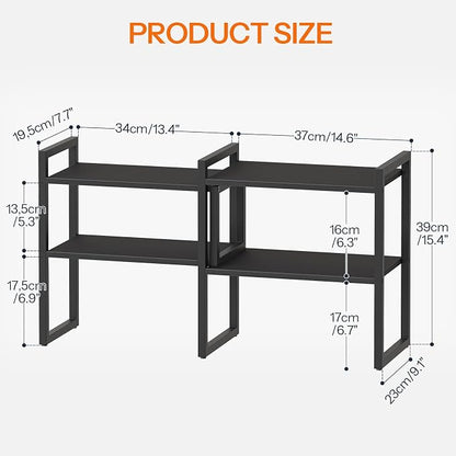 HOOBRO Desk Shelf Organizer, Adjustable Desktop Bookshelf, 2-Tier Shelf for Top of Desk, Wooden Office Storage Rack, for Office, Study, Kitchen, Dorm, Black BB39SJ01