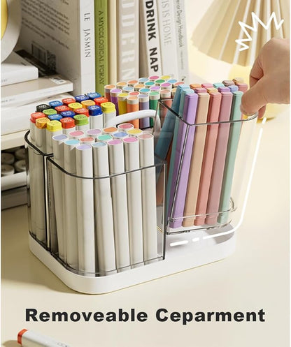 Small Plastic Portable Caddy with Handle, Stackable Pen Holder 4 Compartments, Clear Pencil Organizer for Art Supplies, Crafts, Colored Pencils, Stationery, Markers