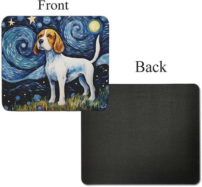 Starry Night Dog Mouse Pad for Home Office Gaming Working Desk Computer Desktop Accessories Non-Slip Rubber Mouse Pad for Dog Lovers (Beagle)