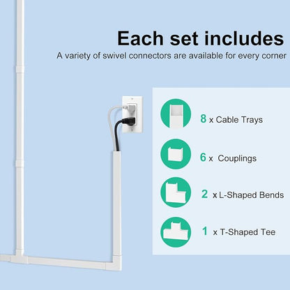 Rindion Cord Hider, 113.6in Cable Hider, Cord Covers for Wires on Wall, Wire Covers for Cords on Wall, Cable Management Wire Hiders for TV, 8 x L14.2 x W0.94x H0.55in - White