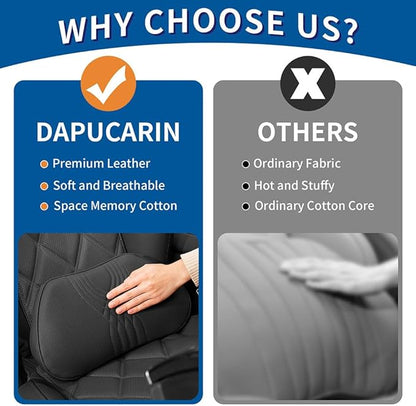 Lumbar Support Pillow for Car Seat, Office Chair Leather Memory Foam Lower Back Cushion for Back Pain Relief Improve Posture, Ergonomic Back Rest for Gaming Chair, Black, 1PC