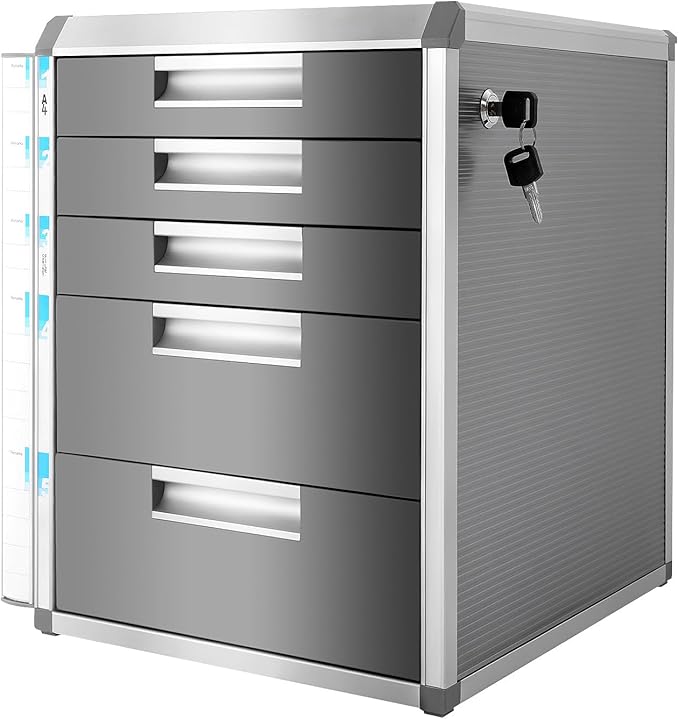 File Cabinet with Drawers Office Document Storage Box Filing Organzier Lockable Desktop Drawer Organizer for Papers Mail Notebooks Stationery (5-layer)