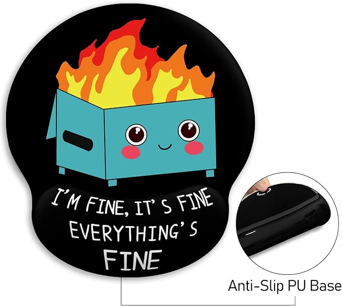 Ergonomic Mouse Pad with Wrist Rest Dumpster on Fire Gaming Mousepad Funny | Wrist Support Pain Relief, Cute, Office Desk Accessories, Work, Home, Non-Slip PU Base, for Wireless Mouse Computer Laptop