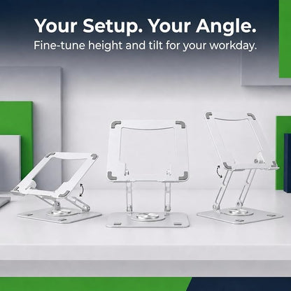 Uncaged Ergonomics Swivel Laptop Stand for Desk, Adjustable Computer iPad Stand for Desk w/ 360 Rotation, Portable Laptop Holder for Home Office Ergonomic Supplies (Pearl White)