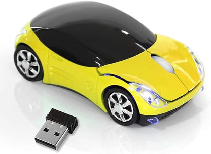 HuGuWdy Yellow Cute Wireless Mouse，2.4G with USB Reciver 1600DPI Car Mouse for Computer Wireless for Laptop Computer Tablet for Windows for Mac OS for Christmas（Yellow）