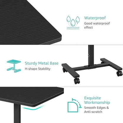 WINAZ Small Portable Laptop Rolling Desk - 24 Inch Mobile Computer Desk Adjustable Height with Wheels for Small Spaces Home Office, Kids Couch Desks Side End Table, Black