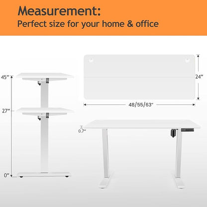 Standing Desk Adjustable Height, 48'' X 24'' Ergonomic Home Office Computer Workstations with Wheels and Hooks, 27''-45'' Lifting Range Stand Up Desk(White)