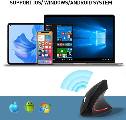 Wireless Ergonomic Mouse, 2.4G Wireless Vertical Ergo Mouse, 800/1200/1600 Adjustable DPI,6 Buttons Ergonomic Mouse for Laptop/MacBook/PC/Desktop-Black