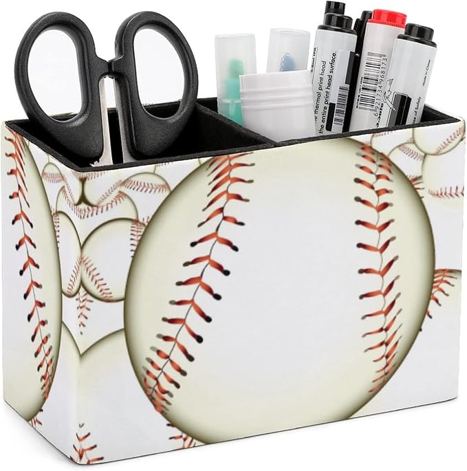 Niapessel Pencil Holder for Desk, Ball Baseball Pen Holder Storage Desktop Pen Organizer Desk Pencil Organizer Makeup Brush Holder for Office School College Leather