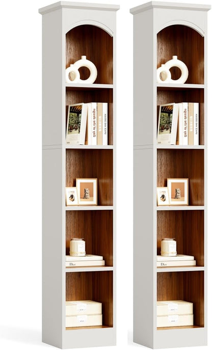 LITTLE TREE 70.9" Tall Bookshelf, 5-Tier Open Bookcase with Cubes, Bookshelves with Storage Space, Freestanding Narrow Bookcase for Home Office, White, 2 Pack