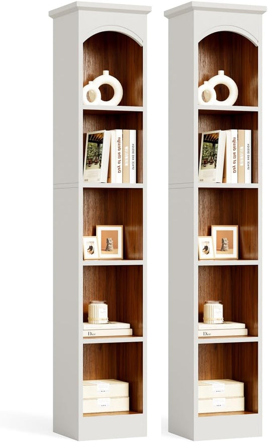 LITTLE TREE 70.9" Tall Bookshelf, 5-Tier Open Bookcase with Cubes, Bookshelves with Storage Space, Freestanding Narrow Bookcase for Home Office, White, 2 Pack