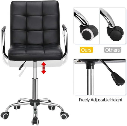 Topeakmart Home Office Chair Height Adjustable Desk Chair Mid Back PU Leather with 360° Swivel Large Seat with Wheels Black