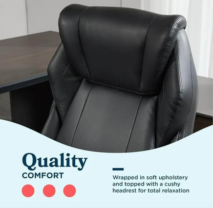 Lazzyboyy Executive Office Chair, Black Leather, Big and Tall, Active Lumbar Support, Ergonomic Design with Silver Base-Patented Active Lumbar Technology-Construction Supports up to 350lbs