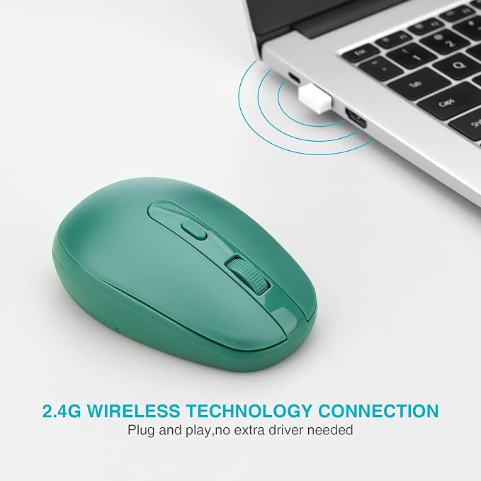 Rii Wireless Mouse RM700 2.4G Silent Computer Mouse with USB Nano Receiver for Laptop,PC,Mac,Chromebook,Windows (Green)