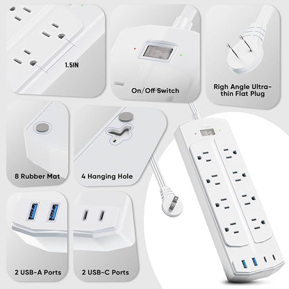 2 Prong Power Strip, Yozisital 2 Prong to 3 Prong Outlet Adapter, 5FT Extension Cord with Polarized Plug, 8 AC Outlets & 4 USB, Wall Mountable, Ideal for Non-Grounded Outlets