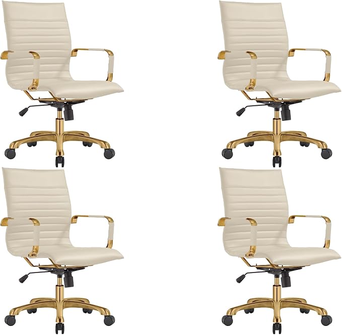 LeisureMod Harris Modern Ergonomic Executive Office Chair, High-Back Leather Conference Desk Chair with Adjustable Height, Tilt Control, 360° Swivel & Gold Frame for Home Office