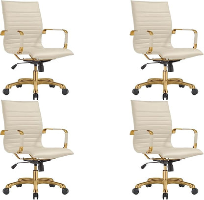 LeisureMod Harris Modern Ergonomic Executive Office Chair, High-Back Leather Conference Desk Chair with Adjustable Height, Tilt Control, 360° Swivel & Gold Frame for Home Office