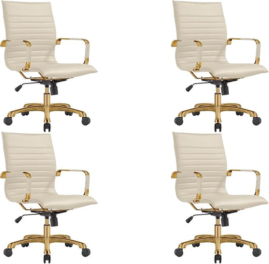 LeisureMod Harris Modern Ergonomic Executive Office Chair, High-Back Leather Conference Desk Chair with Adjustable Height, Tilt Control, 360° Swivel & Gold Frame for Home Office