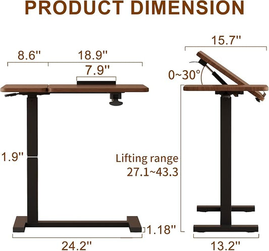 Solid Wood Overbed Bedside Table with Wheels, Tilting Adjustable Hospital Bed Table Over The Bed, Medical Mobile Laptop Stand, Rolling Standing Desk for Hospital and Home Use(Walnut)
