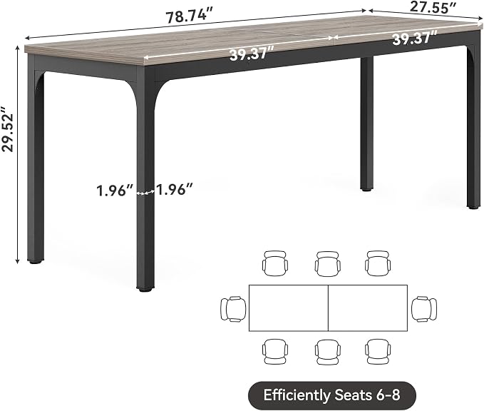 LITTLE TREE 78.7-Inch Ultra Long Double Desk, Writing Gaming Work Computer Two-Person Desk for Home Office, Grey + Black