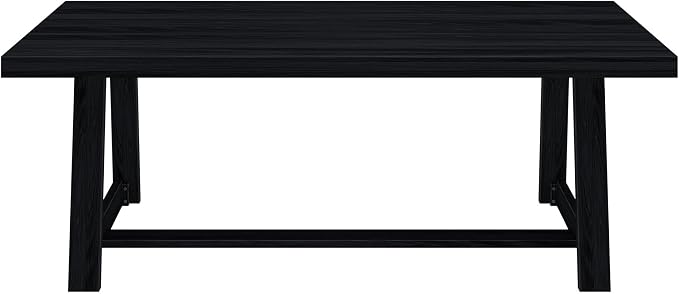 Plank+Beam 84 Inch Farmhouse Dining Table, Solid Wood Rustic Kitchen Table, Large Wooden Rectangular Dinner Table for Dining Room, Home Office, Living Room Furniture, Easy Assembly, Black Wirebrush