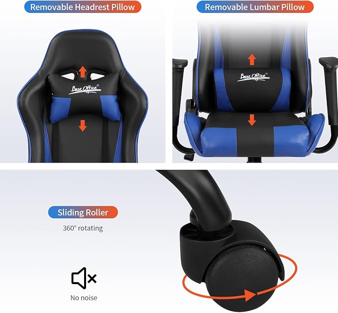 Gaming Chair Office Chair Desk Chair with Lumbar Support Headrest Armrest Task Rolling Swivel Ergonomic E-Sports Adjustable PC Gamer Chair Blue