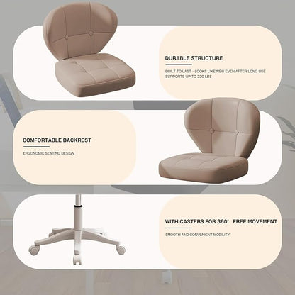 Small Office Chair with Lumbar Support, PU Leather Armless Swivel Desk Chair Adjustable Height, Compact Rolling Chair for Home Office, Bedroom, Study （Khaki Set of 2）
