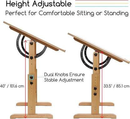 MEEDEN Extra-Large Wood Drafting Table: 42" x 30" Artist Drawing Table Desk - Painting Table with Adjustable Height & Angle - Art Table for Adults with Pencil Ledge for Sketching, Writing, Natural