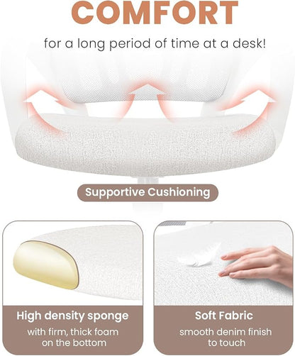 NEO CHAIR Office Desk Computer Chair Ergonomic Mesh Gaming Cushion Seat with Comfy Lumbar Mid Back Support Adjustable Height Swivel Rolling Wheels for Home Task (Ivory)