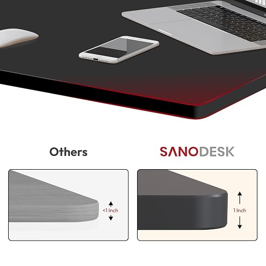 SANODESK Universal Tabletop 55"x28"x1" Thickness One-Piece Table Top Rectangular Particle Board for Standing Desk and Home Office Countertop DIY,Black Desk Top