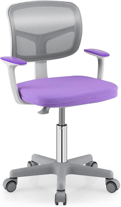 Giantex Kids Desk Chair, Ergonomic Adjustable Teen Task Chair w/Y-Shaped Lumbar Support, Armrest & Universal Wheels, Mesh Kid Office Chair for Sturdy, Kids Computer Chair for Boys Girls 4-12, Purple