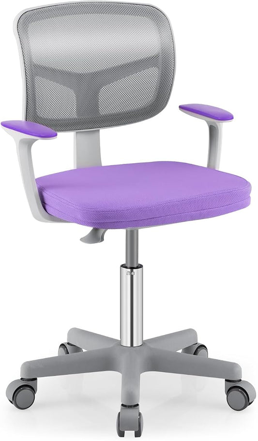 Giantex Kids Desk Chair, Ergonomic Adjustable Teen Task Chair w/Y-Shaped Lumbar Support, Armrest & Universal Wheels, Mesh Kid Office Chair for Sturdy, Kids Computer Chair for Boys Girls 4-12, Purple