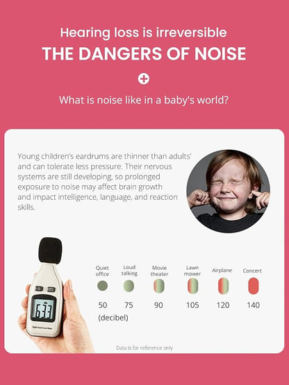 Small Size Hearing Protection Ear Muffs, Adjustable Noise Reduction Headphones for Study, Sleeping, and Travel, Pink