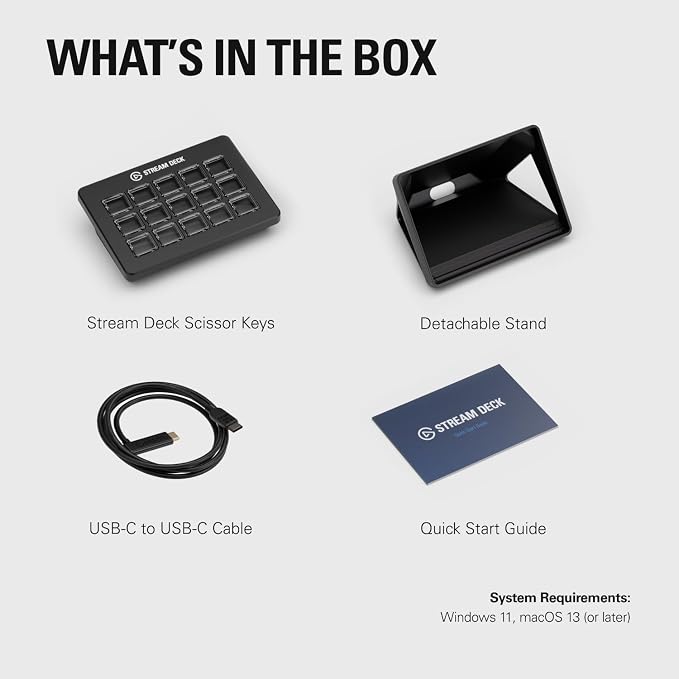 Elgato Stream Deck Scissor Keys Workflow Controller | Tactile, responsive macro keys, Monitor CPU, GPU, ping, FPS, LED-lit icons, Regular plugin updates, Windows and macOS