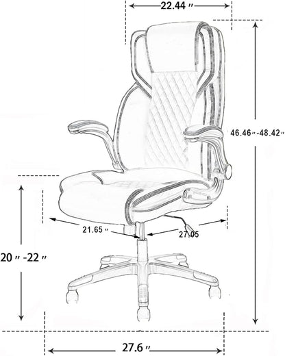 Office Chair with Flip up Arms, Ergonomic PU Leather Executive Office Chairs with Wheels, 90-120° Rocking Office Desk Chair with Lumbar Support, High Back Swivel Home Computer Chairs,Beige